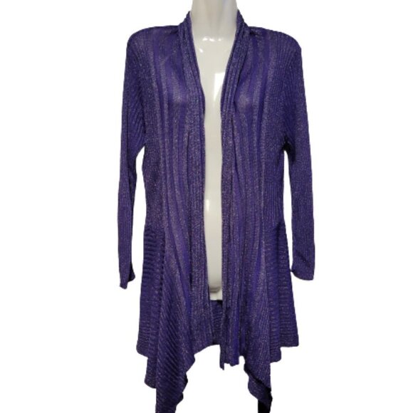 𝅺PURPLE Glitter Open Front Asymmetrical Cardigan One Size - Picture 1 of 12